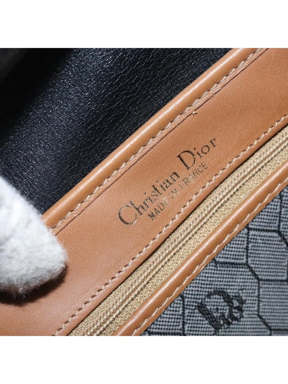 Authentic Christian Dior Honeycomb Canvas Shoulder Bag Black Gold - Picture 3 of 16